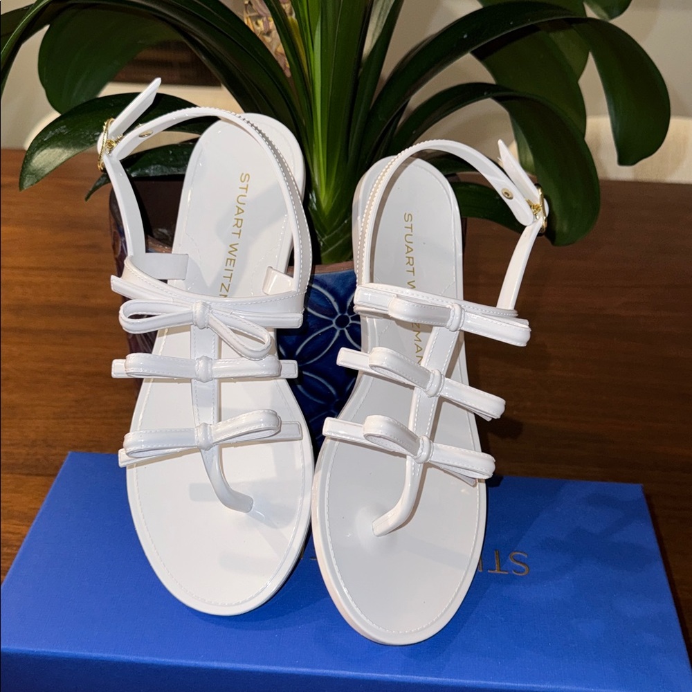 Stuart Weitzman White Bow Sandals